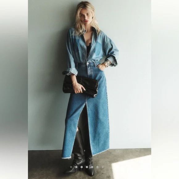 Pilcro from Anthropologie, Madi front-slit denim skirt, Endless summer wash, 4 - Picture 1 of 13